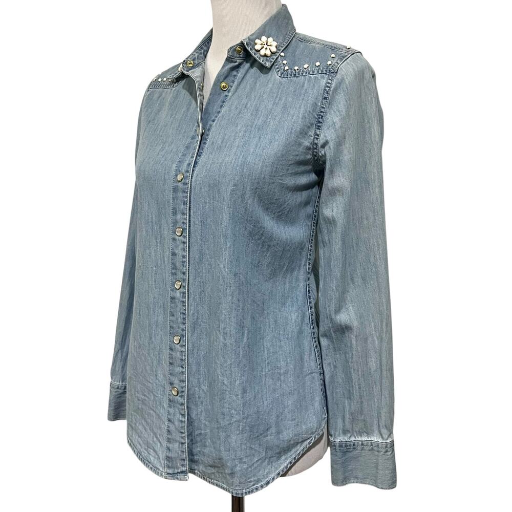 Draper James Women's Embellished Denim Top Pearl … - image 2